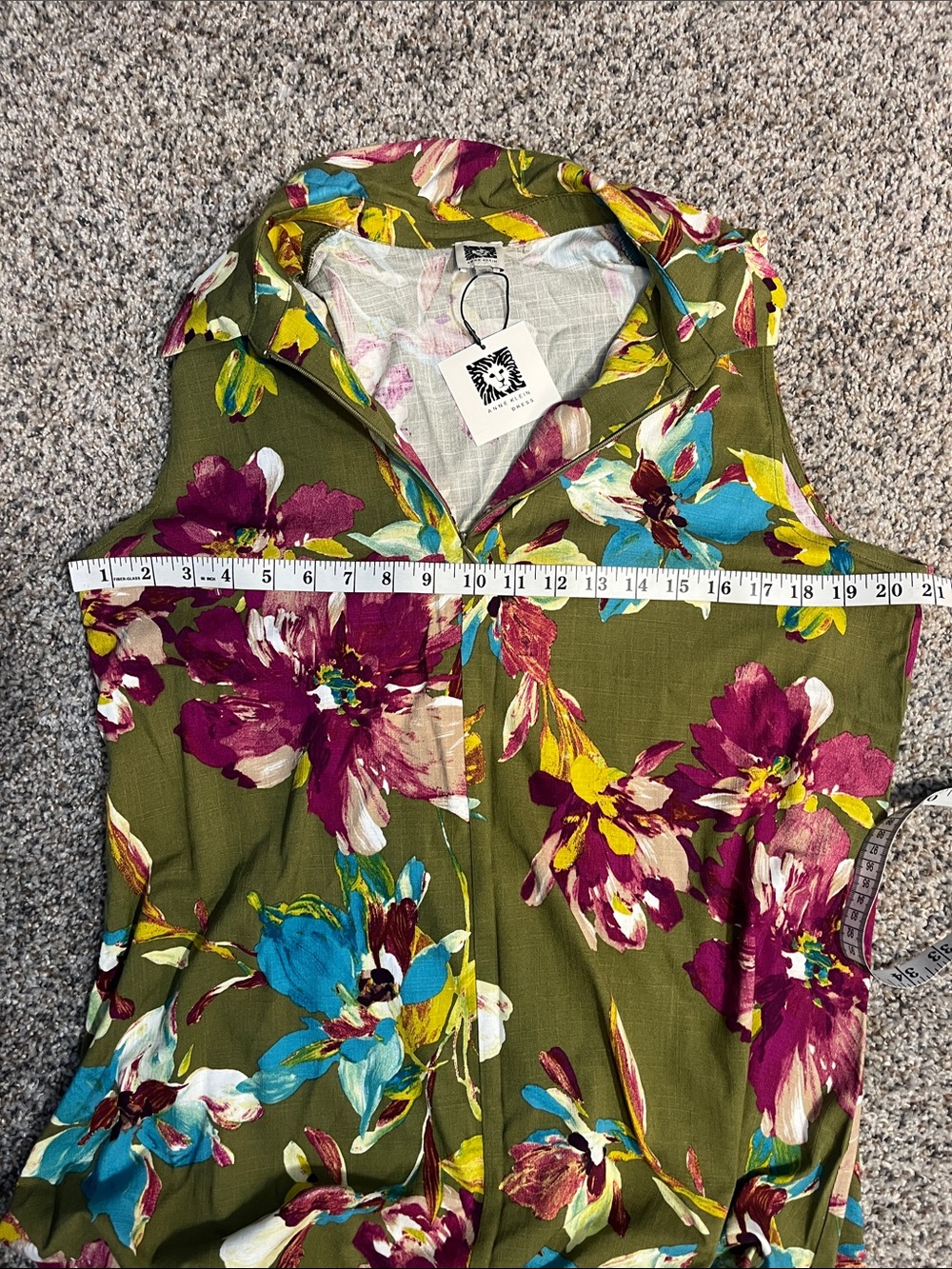 Anne Klein Sleeveless Floral Collared Shirt Dress, Size XL - Picture 3 of 6